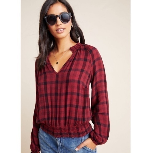 Anthropologie NWOT Cloth & Stone Sara Plaid Blouse - Picture 4 of 6